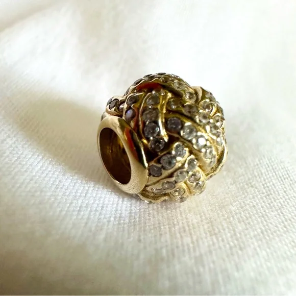 Rare Retired PANDORA Solid 14K Gold 585 Sparkling Love Knot Charm # 7509…